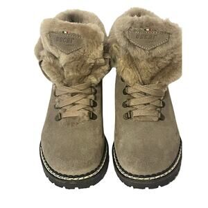 Oscar Sport Forest Fur Ankle Boots •Women 6 EU 36• Italy Lace Up EXC Taupe Tan